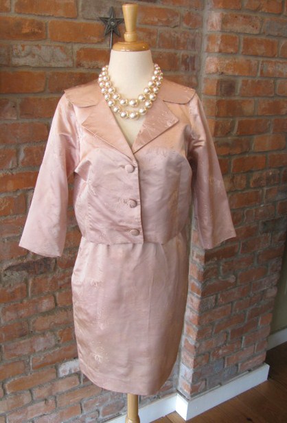 50s Chinese silk blush pink suit