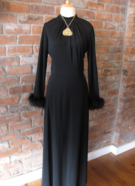 60s hostess dress with maribou trim